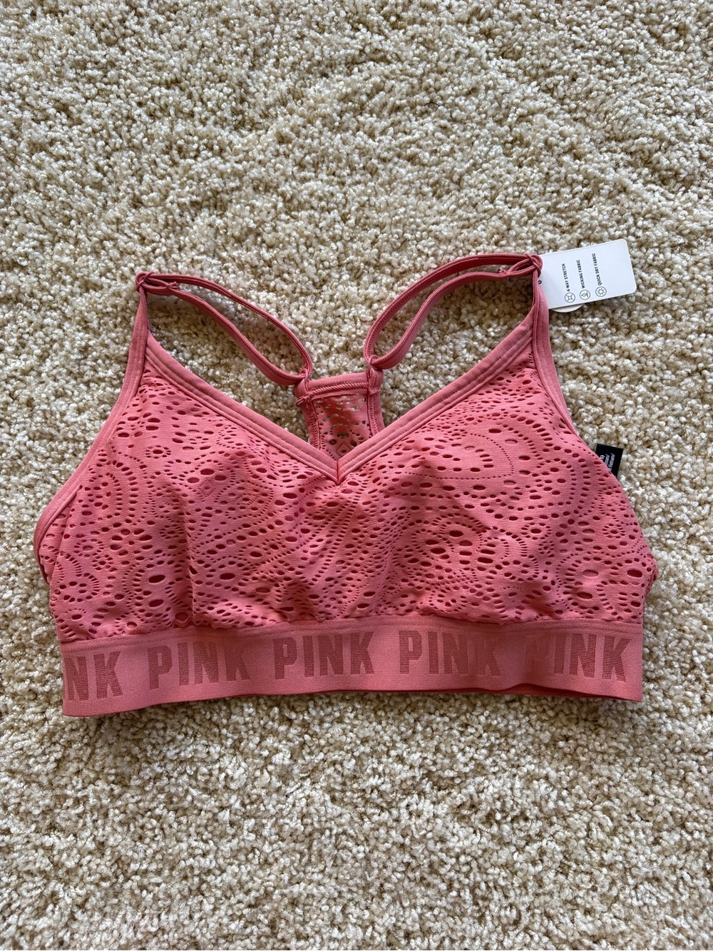 PINK Victoria’s Secret Eyelet Sports Bra Light Support Removable Pads Small